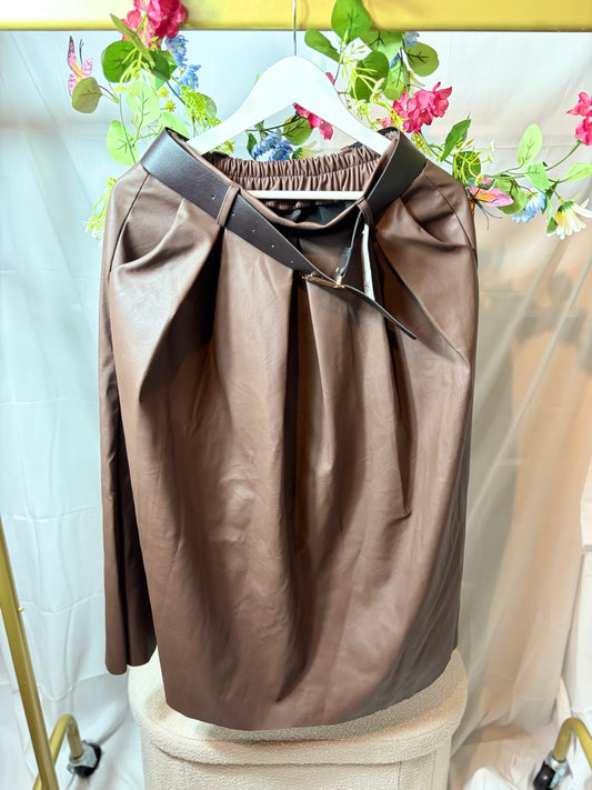 🤍Choco Bruine Leather Look - Skirt