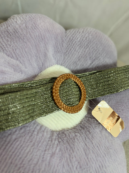🤍Kaki Belt With Woven Brown Strap - 75CM