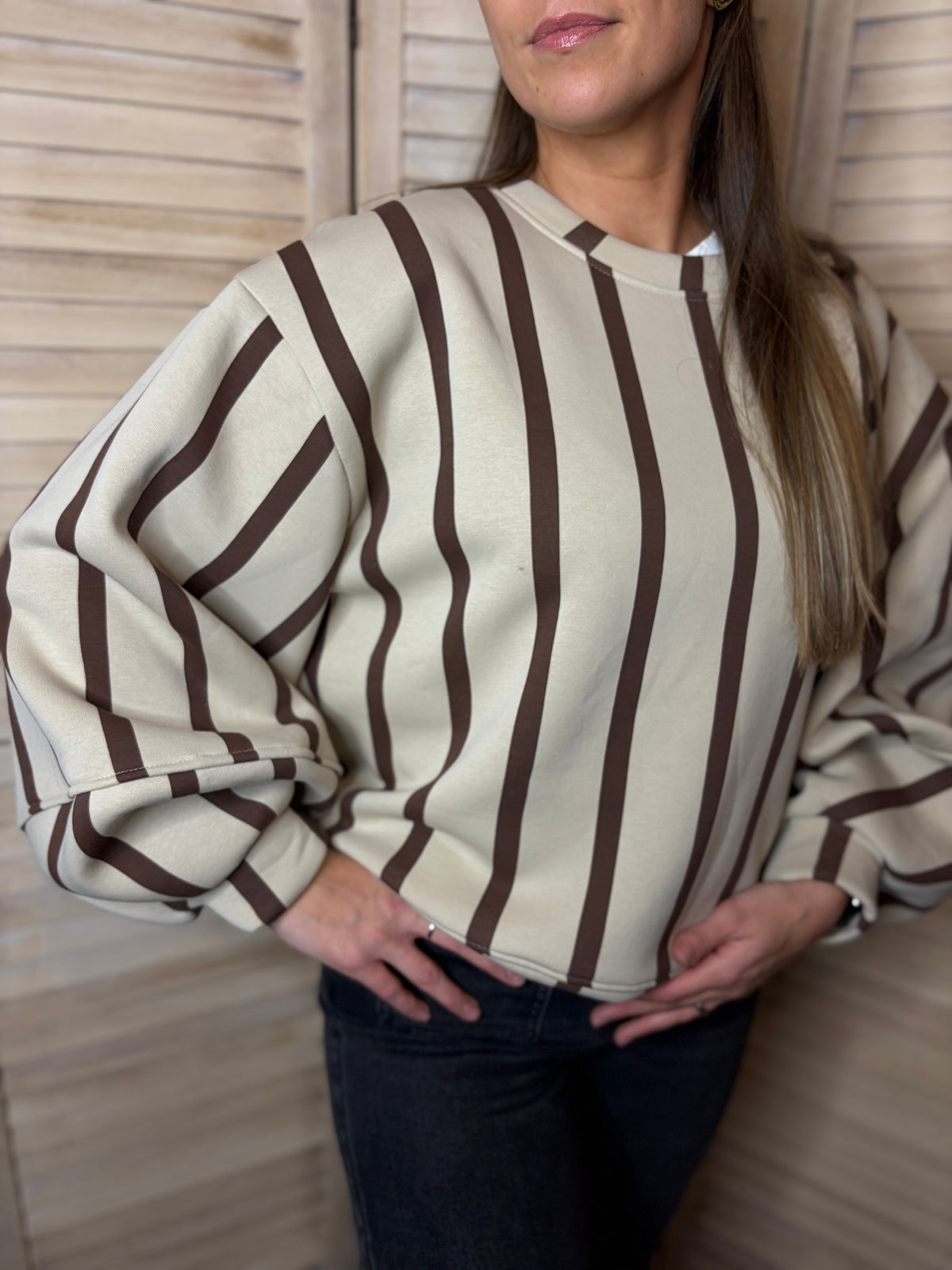 🤍Beige Sweater met Brown Stripes