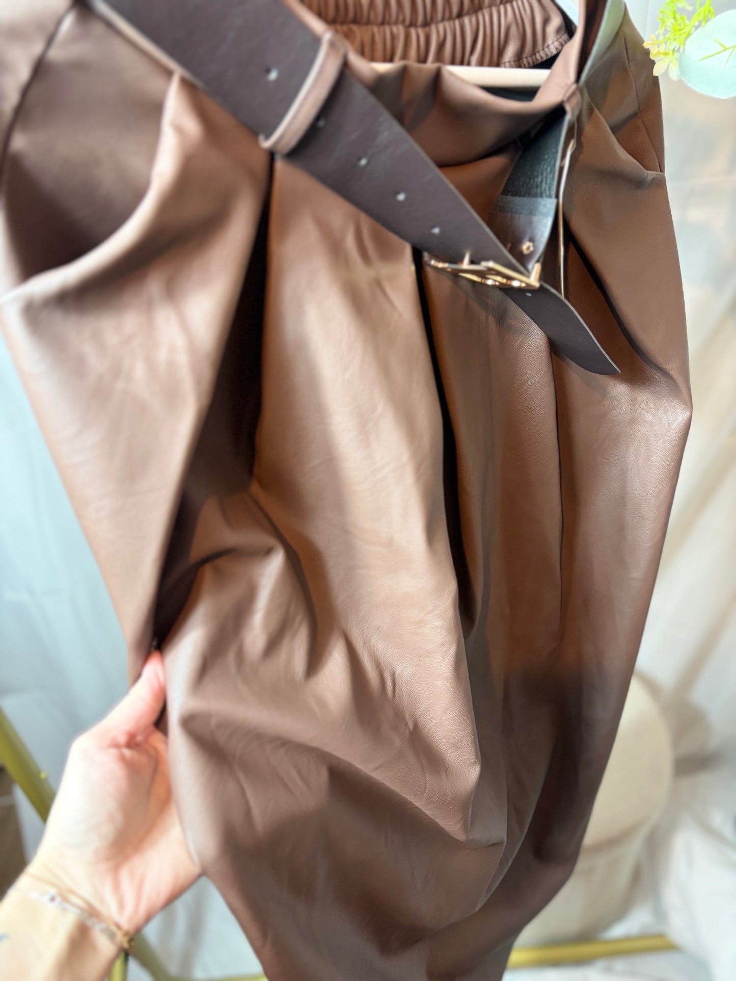 🤍Choco Bruine Leather Look - Skirt