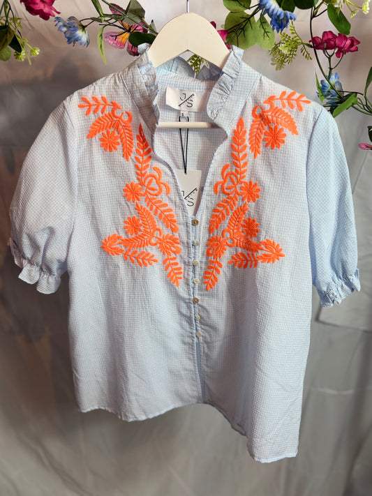 🤍Palmbroderie Blouse Blauw - Millenium