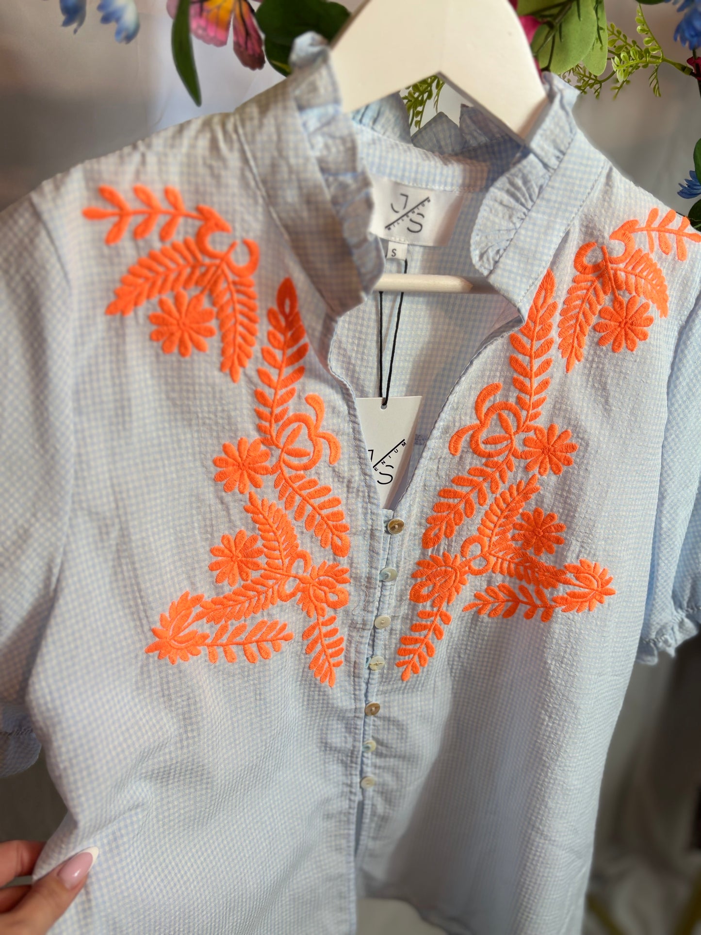 🤍Palmbroderie Blouse Blauw - Millenium