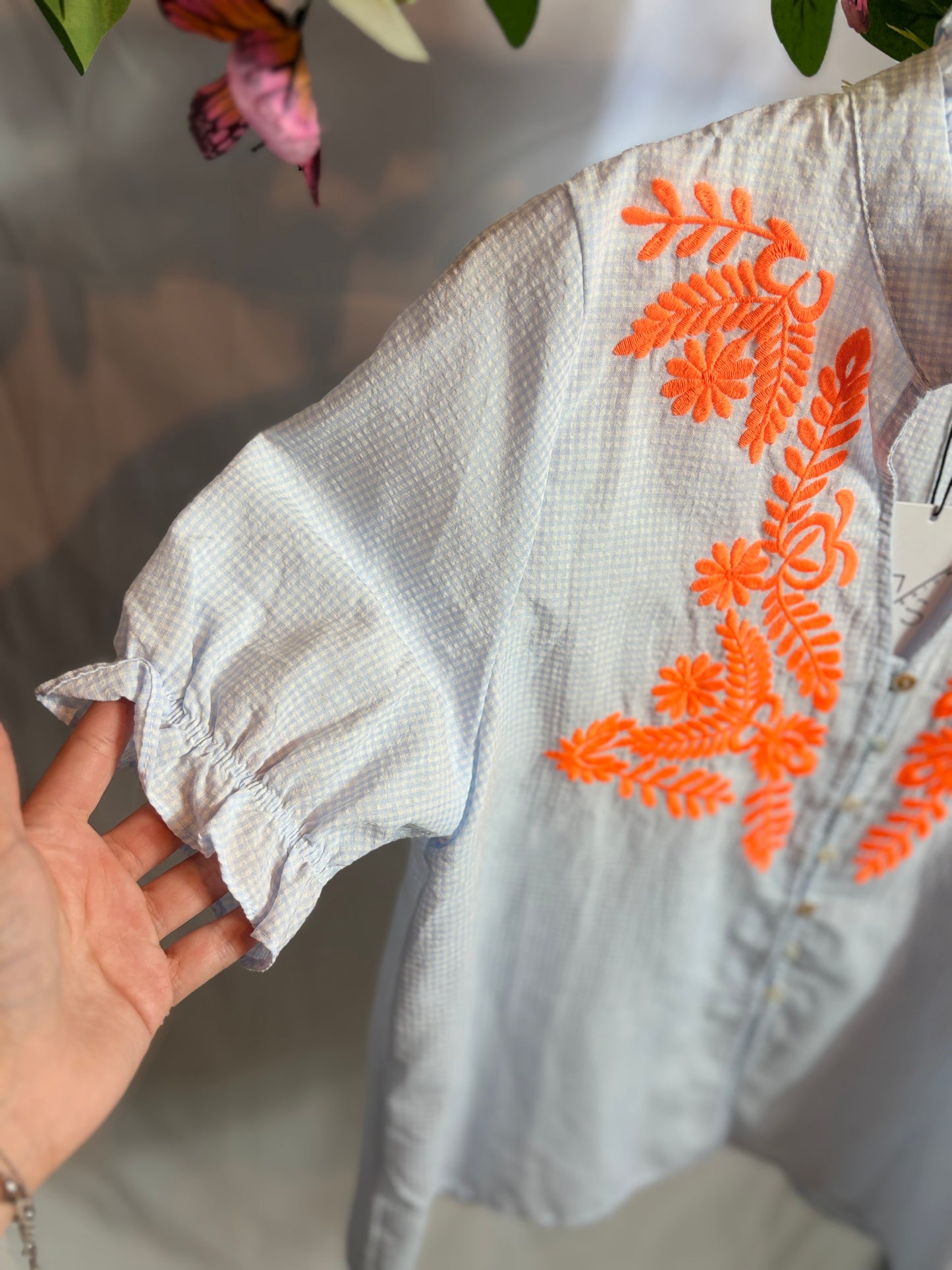 🤍Palmbroderie Blouse Blauw - Millenium