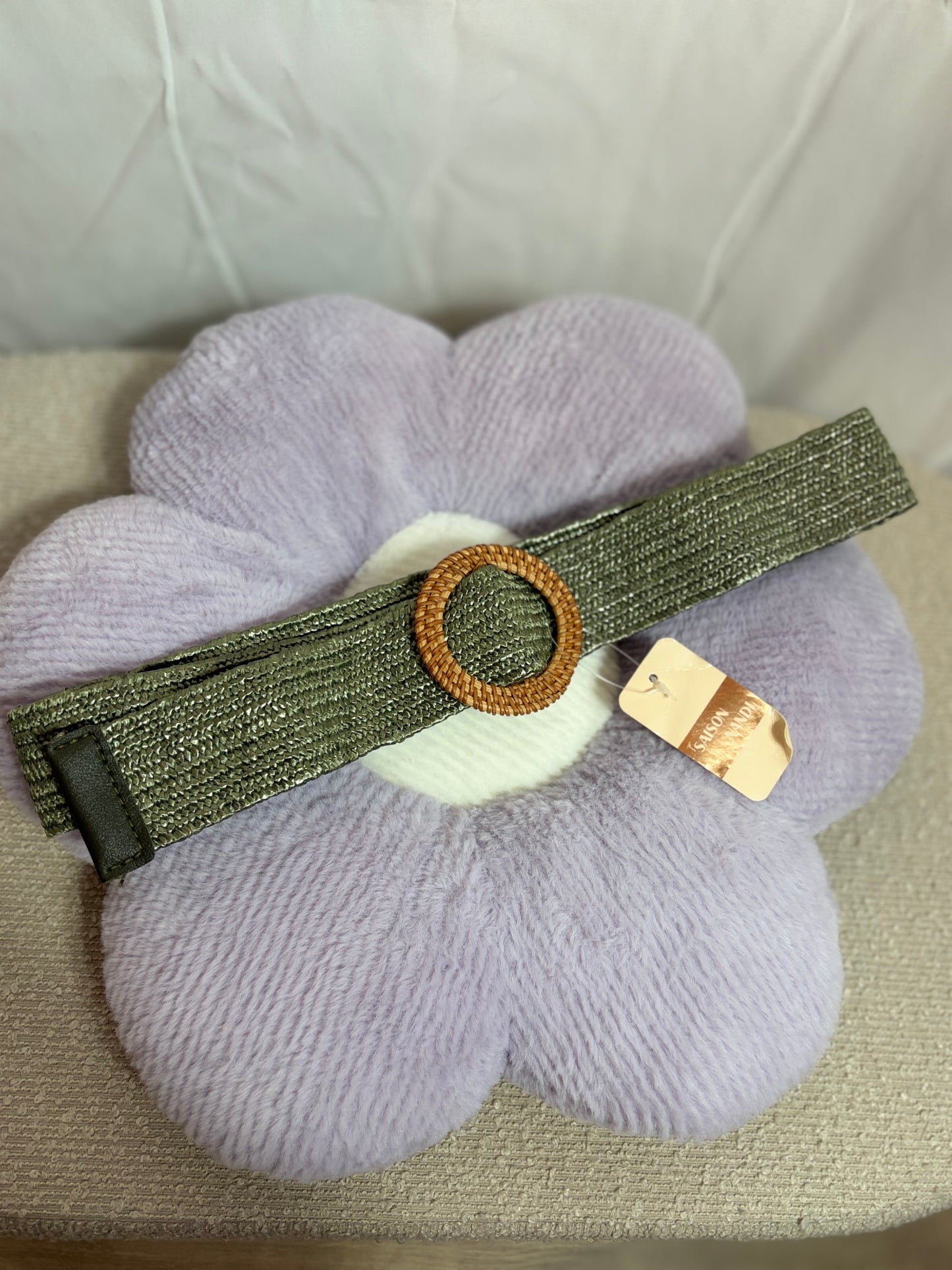 🤍Kaki Belt With Woven Brown Strap - 75CM