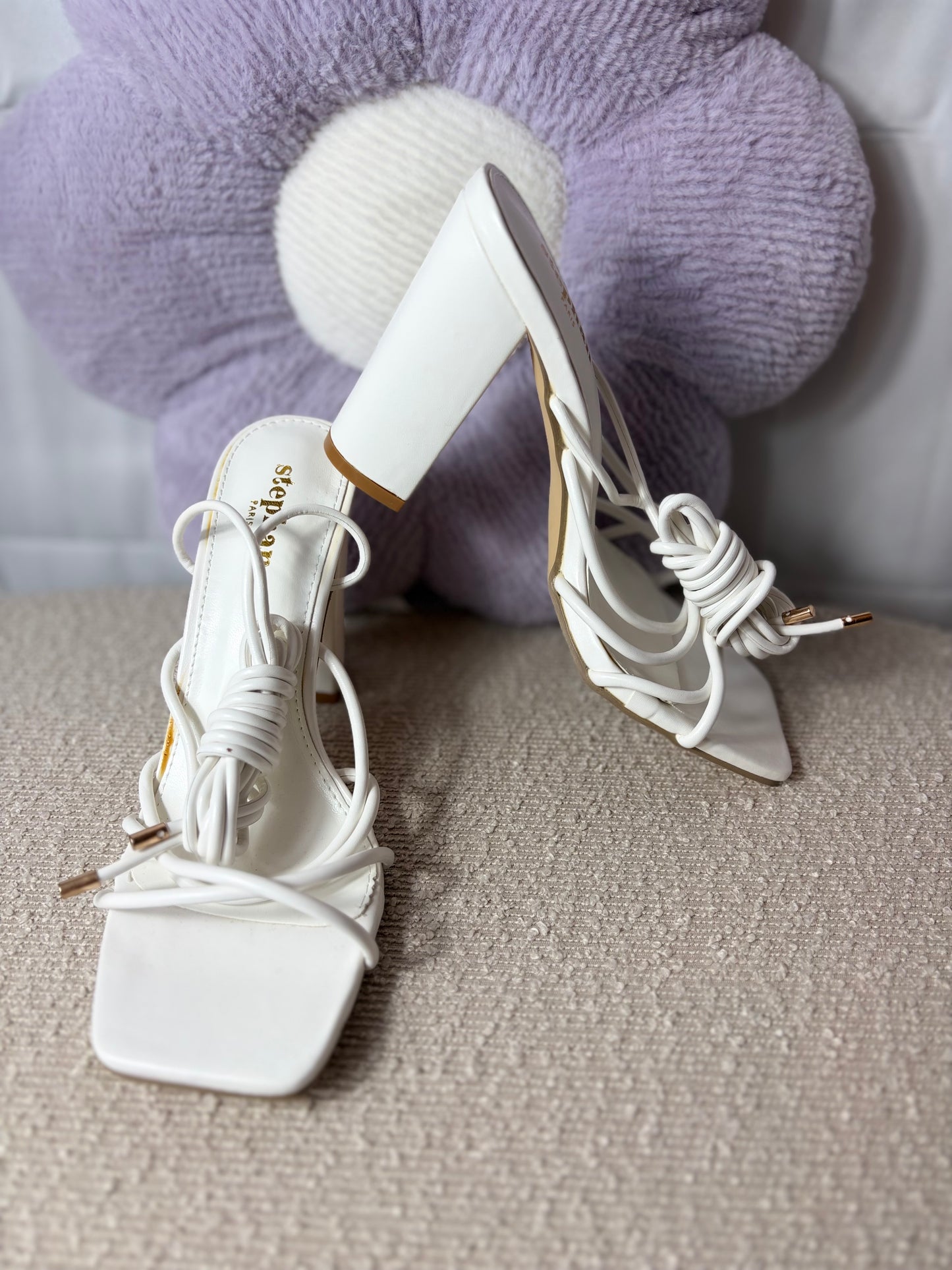 💜Witte blokhak Heels - Lace Up