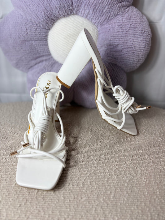 💜Witte blokhak Heels - Lace Up
